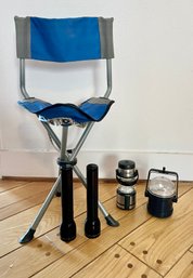 Fold Up Travel Chair, 2 Lanterns And 2 Flashlights