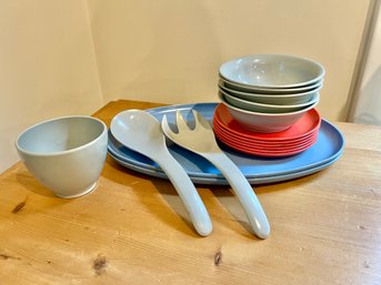 Spaulding Ware Plastic Platter, Serving Spoons And Plates