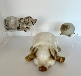 Ceramic And Wood Pigs