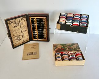 Abacus In Case And Vintage Poker Chips