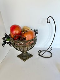 Wrought Iron And Glass Fruit Bowl With Fruit And Wrought Iron Banana Hanger