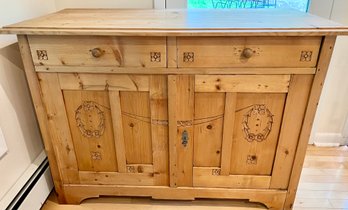 Pine Cabinet With Hand Carved Flowers