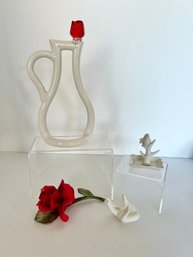 2 Ceramic Ring Holders, Funky Modern Coffee Pit Decor And 2 Roses