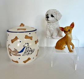 Lenox Chihuahua, Resin White Dog And Ceramic Treat Jar