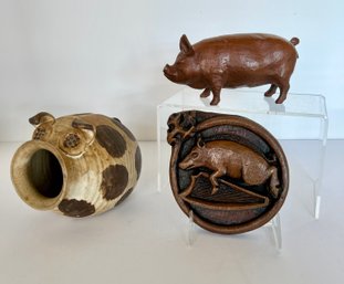 Wood And Ceramic Pigs