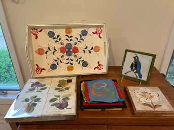 Wood Flower Tray, Ceramic Trivets And Cloth Trivets