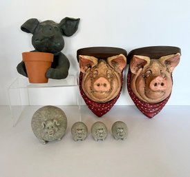 Shelf Pigs, Planter Pig And A Family Of Pigs