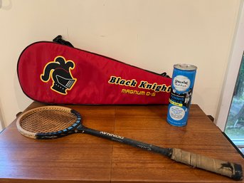 Black Knight Magnum 130 NXS Squash Racquet, Vintage Speed Pro My Serve Wooden Squash Racket , & Tennis Balls