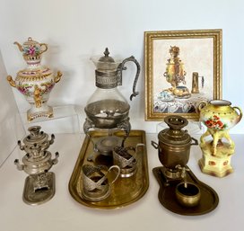 Vintage Silver Plated Coffee Carafe Candle Warmer Base, Mini Silver Plate/brass/Porcelain Soviet Samovar,