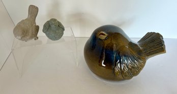 Ceramic Pottery Bird And 2 Resin Birds