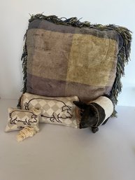 Decorative Pillows, Door Hangers And Burlap Pig