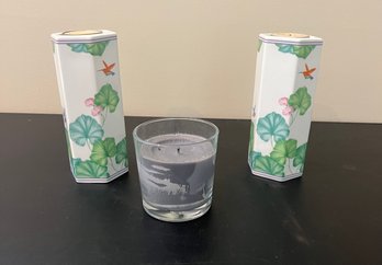 Royal Copenhagen Calibri Design Tea Light Candle Holders, And A Grey Candle