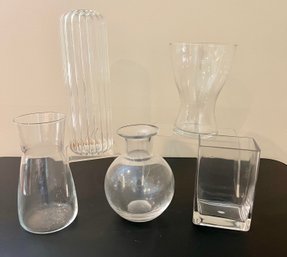 5 Clear Glass Vases