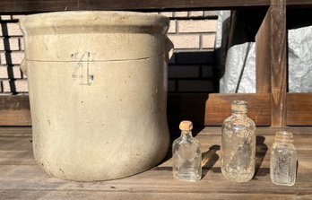 4 Gallon Crock Pot And 3 Vintage/antique Glass Bottles Found Buried In The Dirt