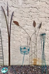 Garden Decor: Iron Cat Tail Sculpture, Iron Leaves Sculpture, Plant Supporters & Wired Garden Flower Pot