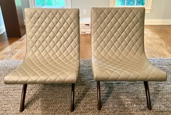 2- Arteriors Quilted Leather And Wood Chairs Danforth Dove