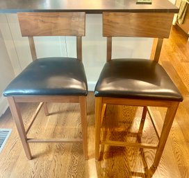 Room And Board Leather And Walnut Wood Counter Stools