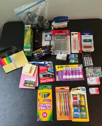 Office Lot 2: Pencils, Glue, Post-its, Calculator, Book End, Paper Lips, UBS Drives And More