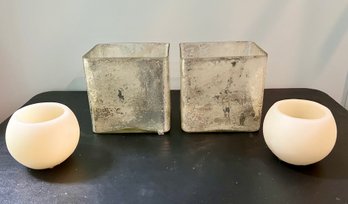 West Elm Mercury Glass Rectangular Vases, And 2 Circular Candles