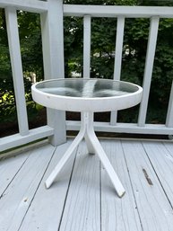 Round White Glass Metal Side Table (1)