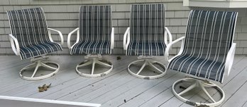 4 Swivel Navy/white Stripe Mesh White Metal Chairs