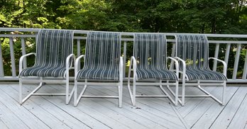 4 Stationary Chairs Navy/white Stripe Mesh And White Metal