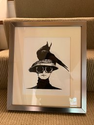 Lake Worth Art League Signed Alexandra Lithograph Lady, Crow, Hat (2)