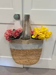 Jute Soft Surroundings Bag Made In India And Silk Flowers