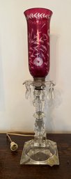 Vintage Luster Hurricane Lamp Cranberry Etched Glass