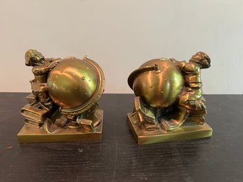 Brass Man And Globe Bookends