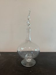 Vintage Clear Glass Decanter With Round Base And Swirl Stopper