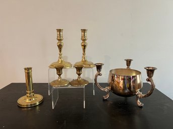 Brass And Silver Plate Candle Holders