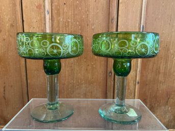 2- Crate And Barrel Mexican Handblown Margarita Glassware