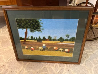 Hand Embroidery Japanese Farmers In A Rice Field