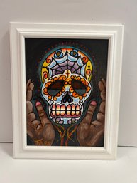 Signed Art Sugar Skull In-between 2 Hands