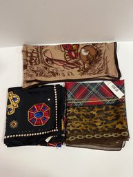 Pendleton Silk Hunting Scene Scarf, Plaid And Leopard Scarf, And Perry Ellis Silk Scarf