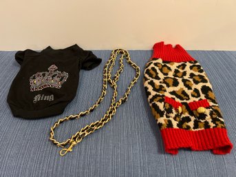 Small Dog Items: Leash, Smoochie Pooch Sweater And King Shirt