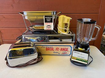 Vintage Small Appliances: Osterizer Blender, Camfield Toaster, Faberware Electric Broiler, Capital Broil Range