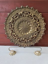 Brass Wall Hanging And Vintage Towel Rack