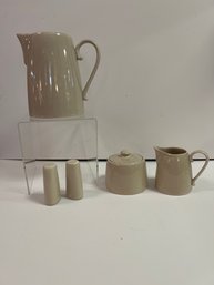 Ceramic Beige Pitcher, Creamer, Sugar, Salt And Pepper