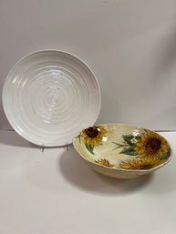 Tuscan Sunflower Hand Painted Bowl And Italian Ceramic Platter