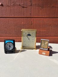 Hermes Quartz Made In Germany Mantle Clock, Swiss Titanium Dunhill Travel Clock, Elgin Travel Clock