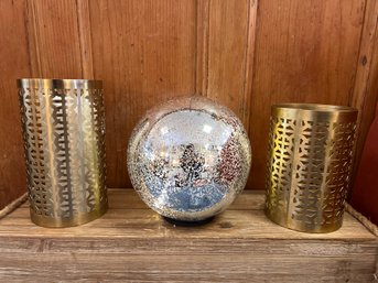 Gold Metal Candle Holders, Battery Operated Candle And Light Up Globe