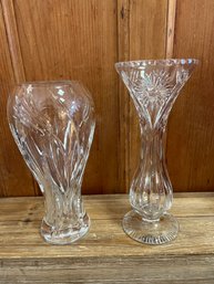 2 Crystal Vases With Flower Etching/designs