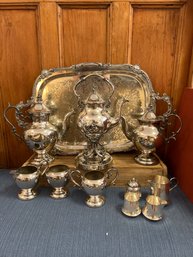 Silver Plate Lot: Tray, Coffee Pots, And More