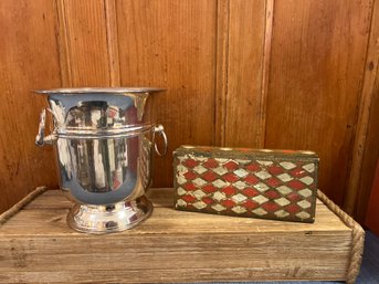 Silver Plate Champagne Bucket And Florentine Trinket Box