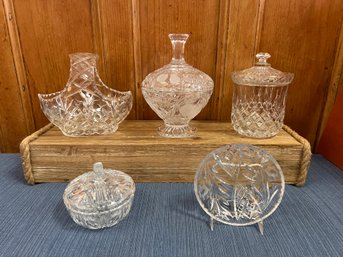 Crystal Candy Dishes, Basket And Trinket Plate