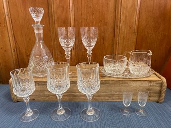 Vintage Rogaska Galli Decanter, 2 Glasses, Creamer, Sugar, Tray  & Other 3 Crystal Glasses 2 Cordials