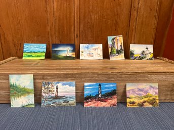 9 Miniature Scenery Original Paintings: Signed