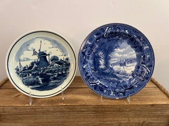Blauw Delfts Distel Blue/white Plate, And Wedgwood The Half Moon On The Hudson 1609